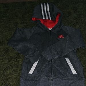 Adidas Kids Charcoal Hoodie with Red and White Details